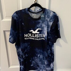 Hollister Navy and White Tie-Dye Tee